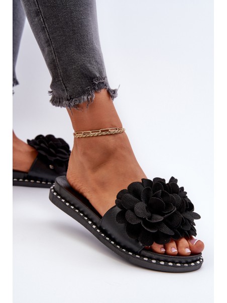 Women's Sandals Decorated with Flowers Black Cellanen