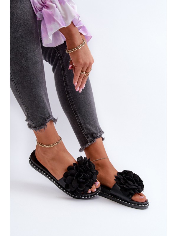 Women's Sandals Decorated with Flowers Black Cellanen