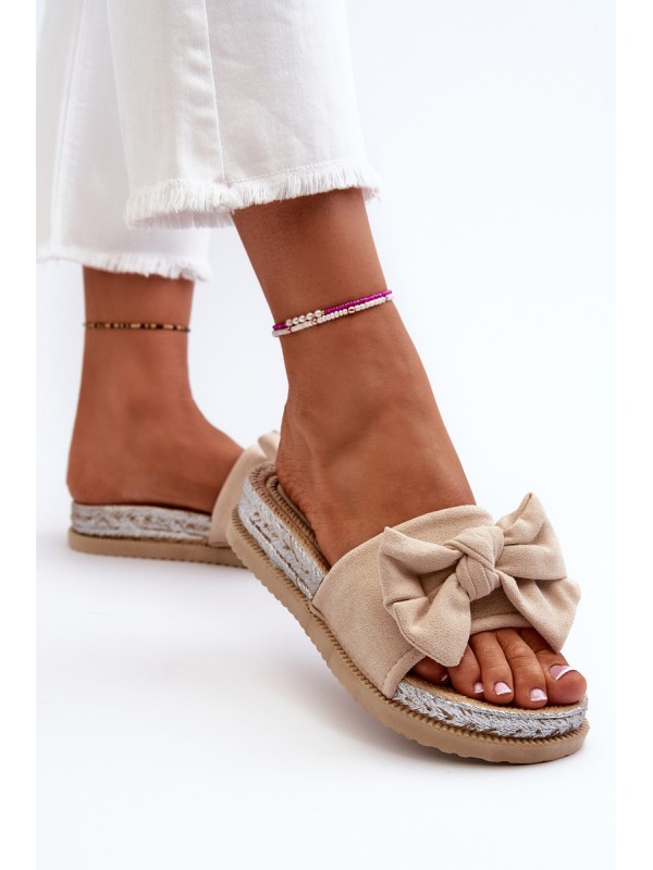 Women's Platform Sandals with Bow Beige Aflia
