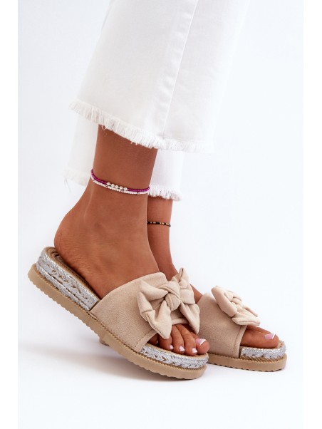 Women's Platform Sandals with Bow Beige Aflia
