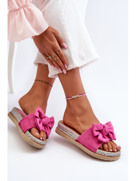 Women's Platform Slides with Bow Fuchsia Aflia