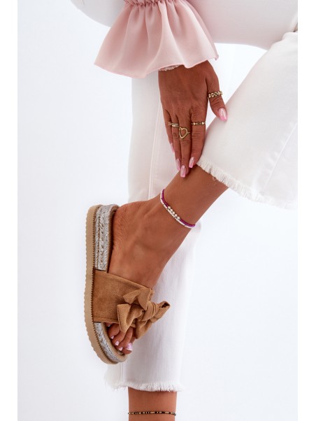 Women's Platform Sandals with Bow Camel Aflia