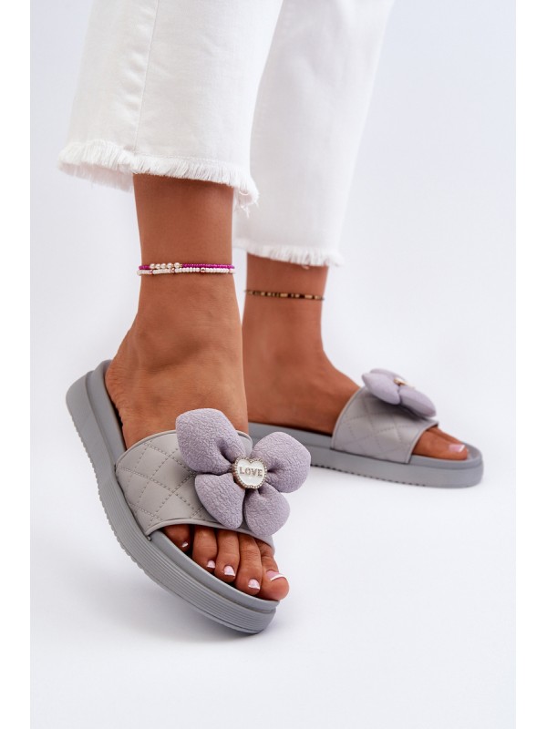 Women's Grey Sandals with Decoration on Low Platform Cedrella