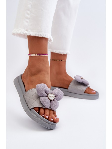 Women's Grey Sandals with Decoration on Low Platform Cedrella
