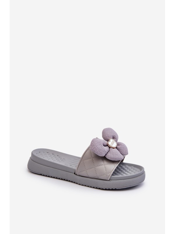 Women's Grey Sandals with Decoration on Low Platform Cedrella