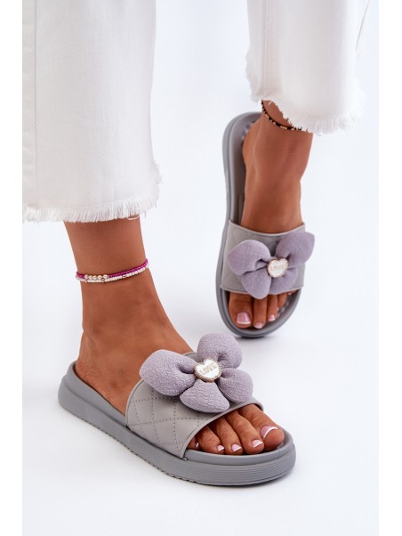 Women's Grey Sandals with Decoration on Low Platform Cedrella