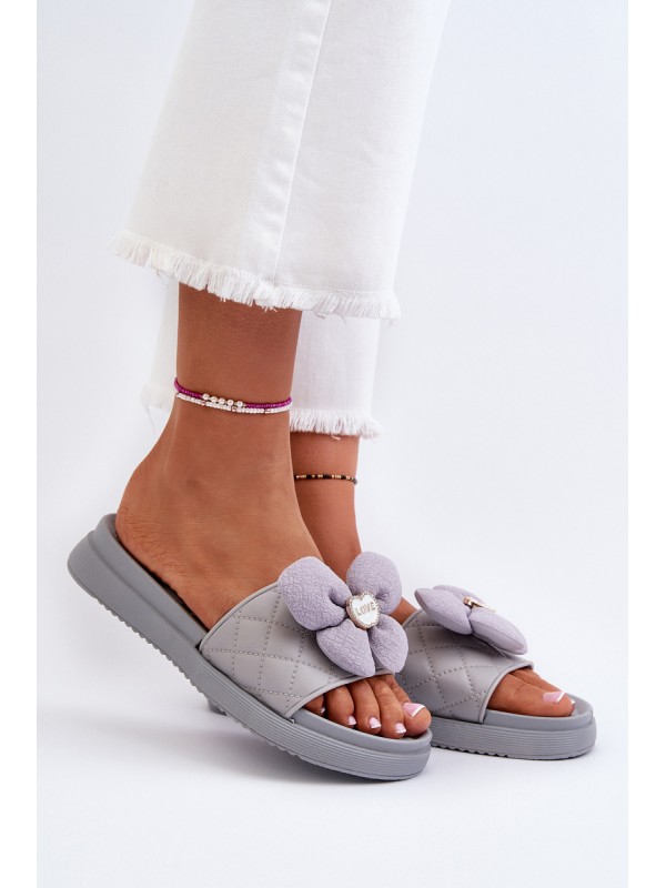 Women's Grey Sandals with Decoration on Low Platform Cedrella