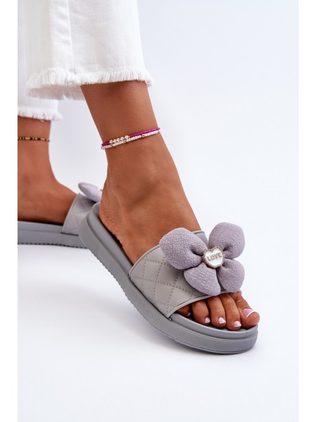 Women's Grey Sandals with Decoration on Low Platform Cedrella