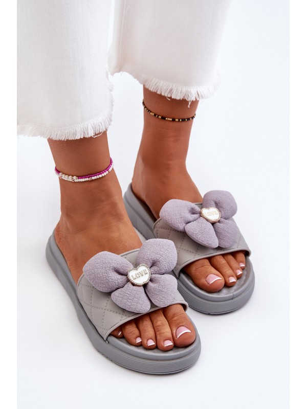 Women's Grey Sandals with Decoration on Low Platform Cedrella