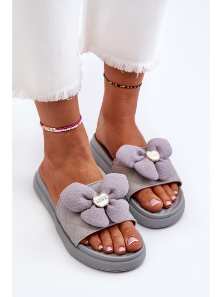 Women's Grey Sandals with Decoration on Low Platform Cedrella