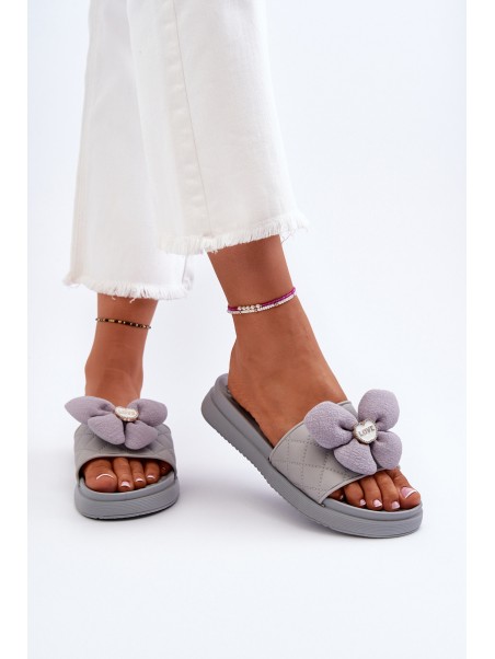 Women's Grey Sandals with Decoration on Low Platform Cedrella