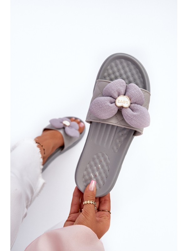 Women's Grey Sandals with Decoration on Low Platform Cedrella