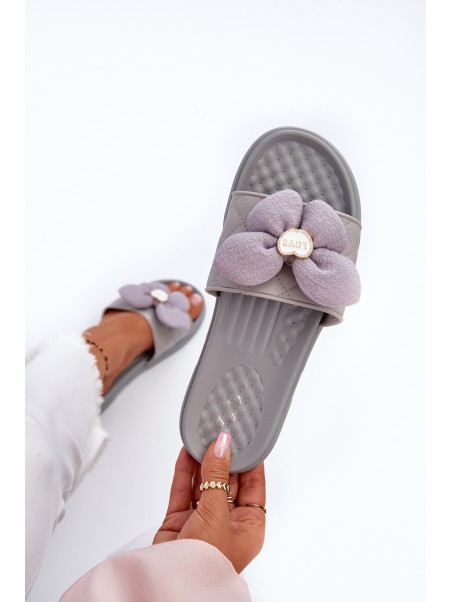 Women's Grey Sandals with Decoration on Low Platform Cedrella
