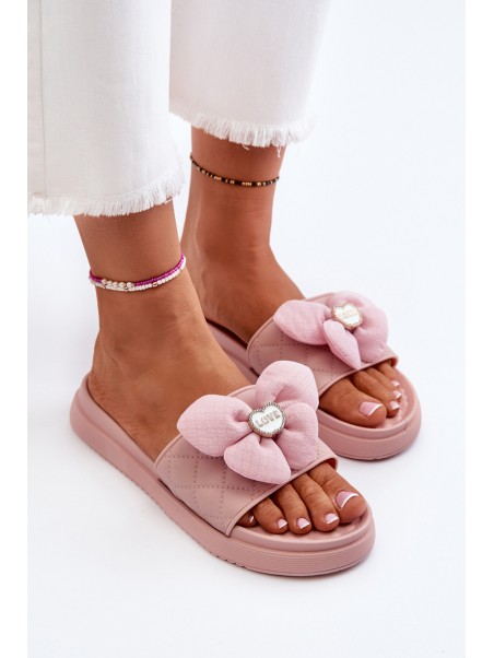 Women's sandals with decoration on low platform pink Cedrella