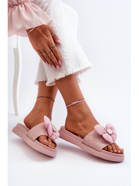 Women's sandals with decoration on low platform pink Cedrella