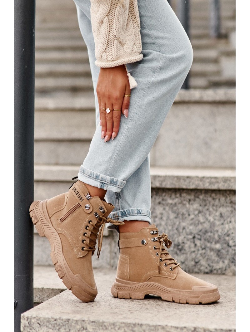 Women's Fleece-Lined Suede Trapper Boots Beige Jailina