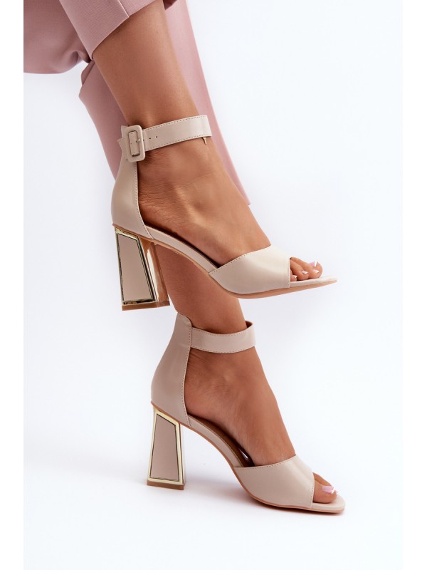 Elegant Women's Sandals with Block Heel Beige Rosazara