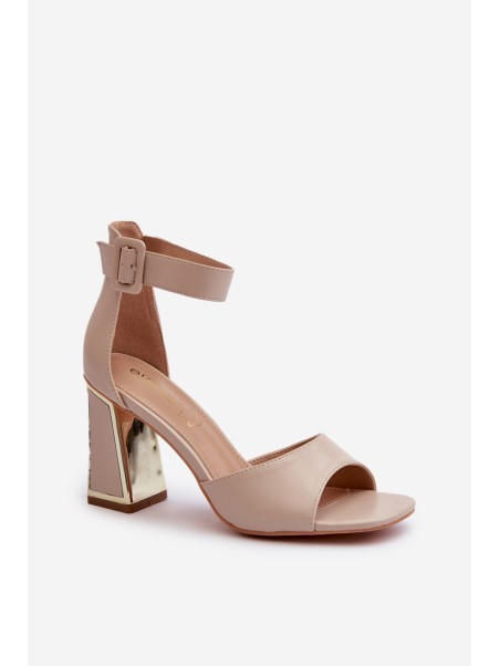 Elegant Women's Sandals with Block Heel Beige Rosazara