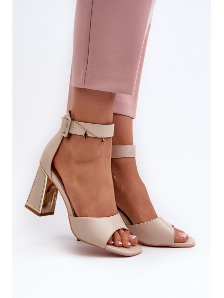 Elegant Women's Sandals with Block Heel Beige Rosazara