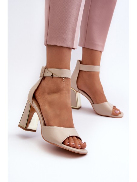 Elegant Women's Sandals with Block Heel Beige Rosazara