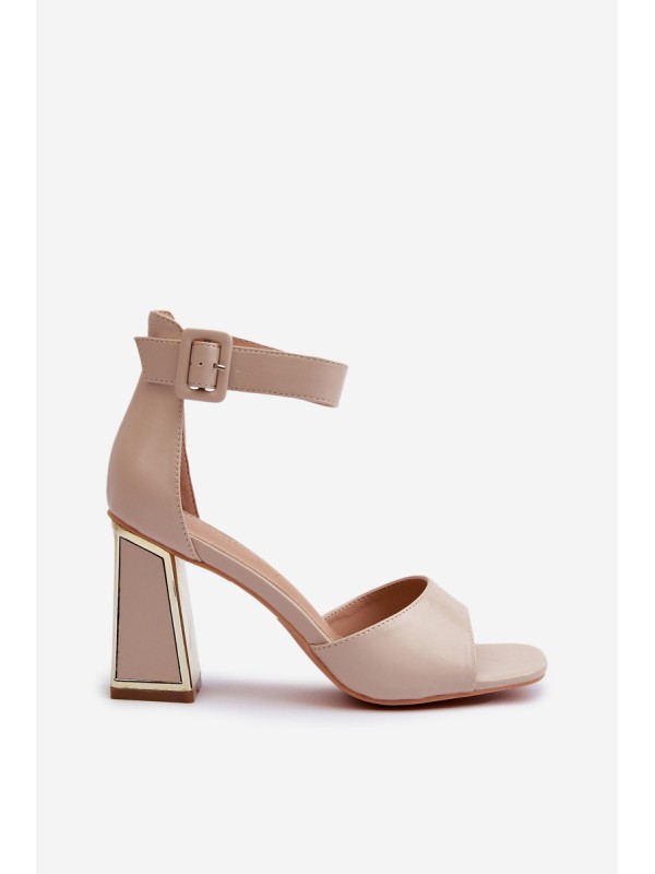 Elegant Women's Sandals with Block Heel Beige Rosazara
