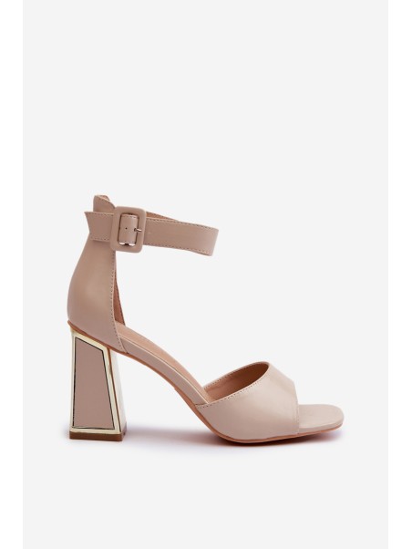 Elegant Women's Sandals with Block Heel Beige Rosazara