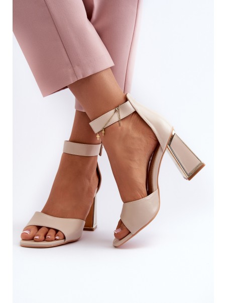 Elegant Women's Sandals with Block Heel Beige Rosazara
