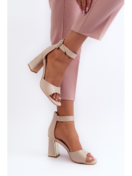Elegant Women's Sandals with Block Heel Beige Rosazara