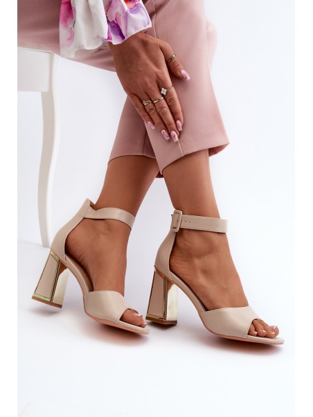 Elegant Women's Sandals with Block Heel Beige Rosazara