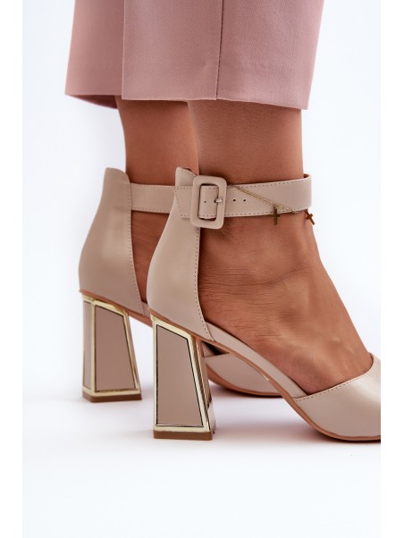 Elegant Women's Sandals with Block Heel Beige Rosazara