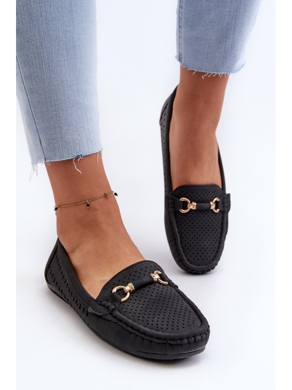 Women's Black Lattice Loafers Rasirna