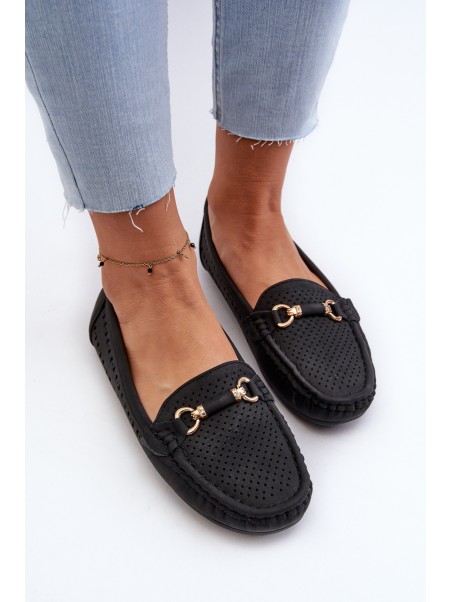 Women's Black Lattice Loafers Rasirna