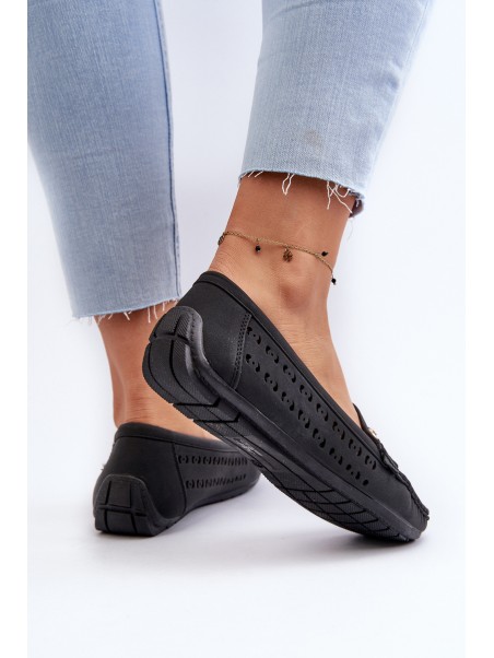 Women's Black Lattice Loafers Rasirna