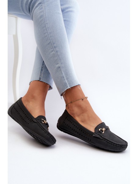 Women's Black Lattice Loafers Rasirna