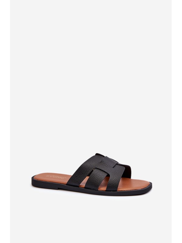 Flat Women's Flip-Flops Made of Faux Leather Black Risamay