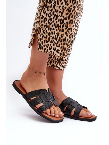 Flat Women's Flip-Flops Made of Faux Leather Black Risamay