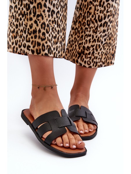 Flat Women's Flip-Flops Made of Faux Leather Black Risamay
