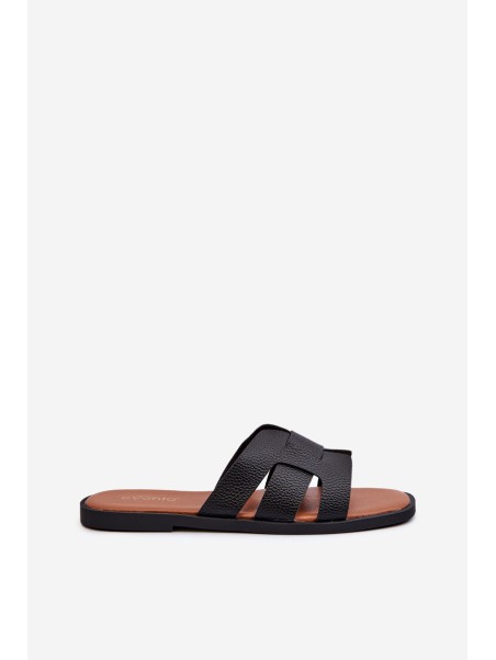 Flat Women's Flip-Flops Made of Faux Leather Black Risamay