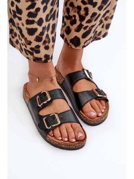 Women's Sandals with Buckles Black Fronila