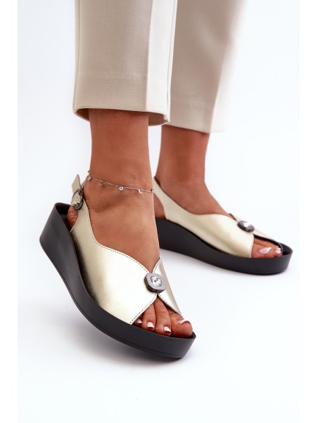 Leather Women's Wedge And Platform Sandals S.Barski KV51-020 Gold