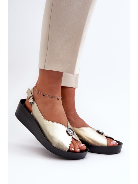 Leather Women's Wedge And Platform Sandals S.Barski KV51-020 Gold