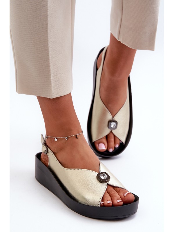 Leather Women's Wedge And Platform Sandals S.Barski KV51-020 Gold