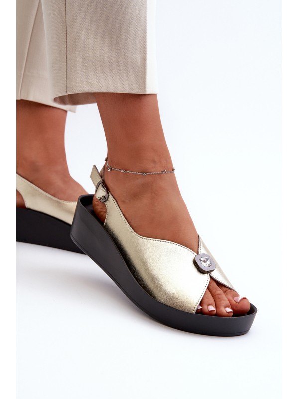 Leather Women's Wedge And Platform Sandals S.Barski KV51-020 Gold