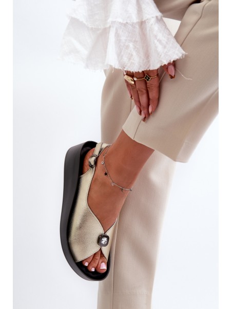 Leather Women's Wedge And Platform Sandals S.Barski KV51-020 Gold