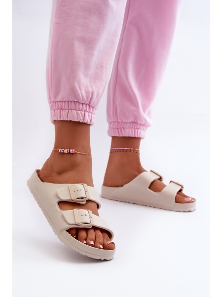 Women's Foam Flip Flops with Buckles Beige Luciene
