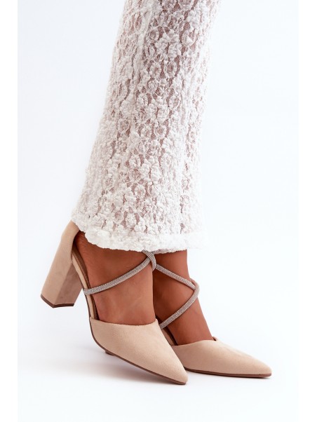 Suede Court Shoes with Rhinestones Beige Lagra