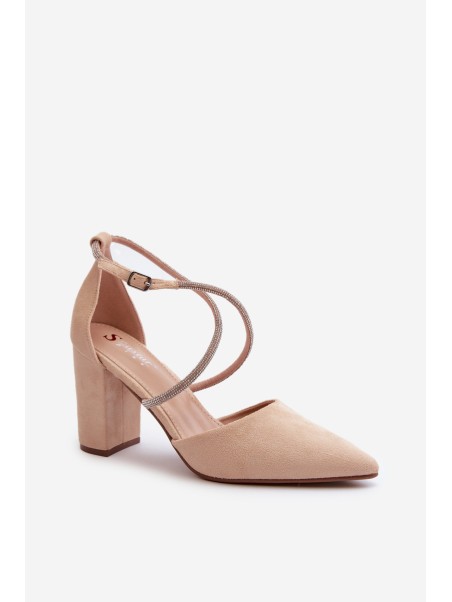 Suede Court Shoes with Rhinestones Beige Lagra