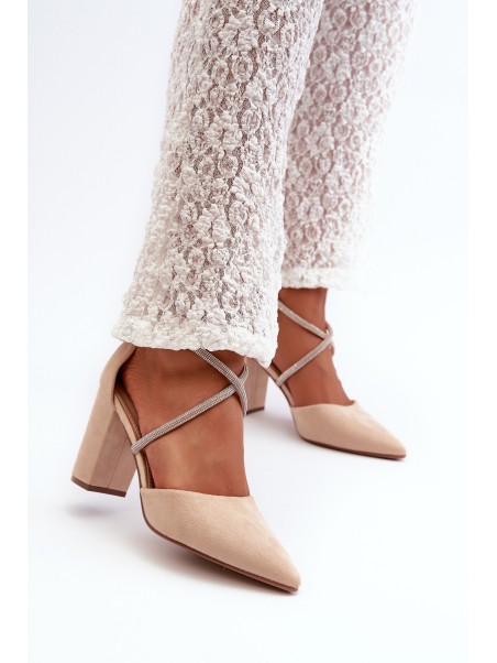 Suede Court Shoes with Rhinestones Beige Lagra
