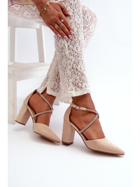 Suede Court Shoes with Rhinestones Beige Lagra
