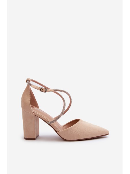 Suede Court Shoes with Rhinestones Beige Lagra